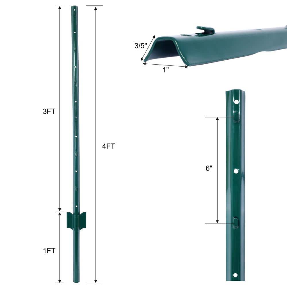 Tidoin 4 ft. H Heavy Duty Metal Line Fence Post with U-Channel (10-Pack) (2)