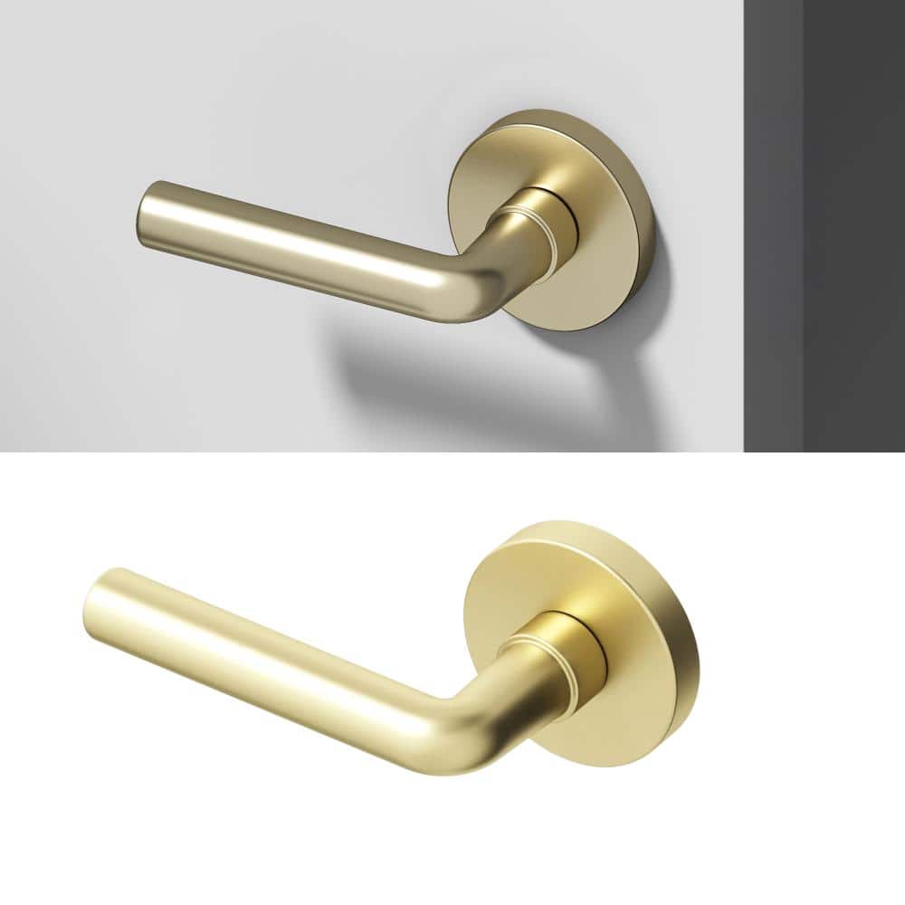 Okun Arc Metal Brushed Champagne Gold Dummy Door Handle with Round Rosette (1)