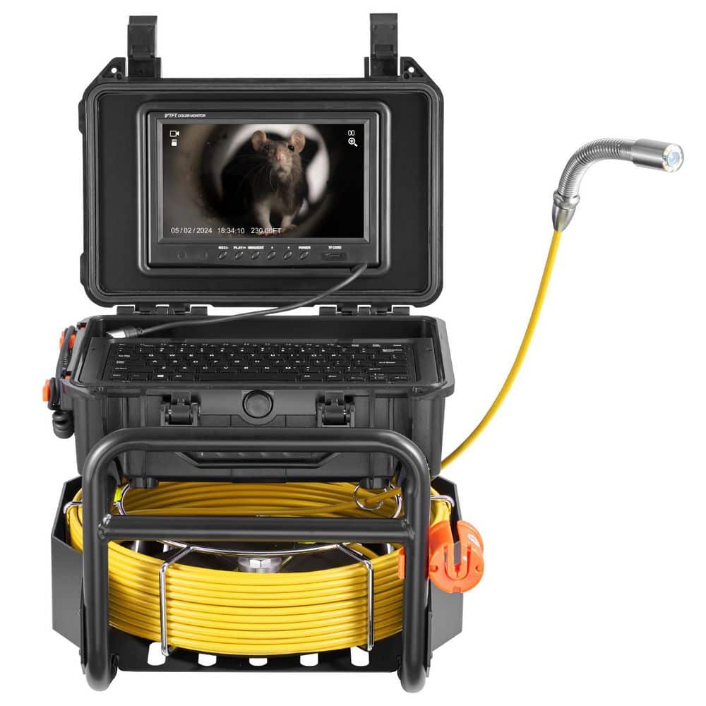 VEVOR Sewer Camera 230 ft. /70 m, Self-Leveling Drain Camera with 512Hz 1080P HD 9 in. Screen Sewer Camera (1)