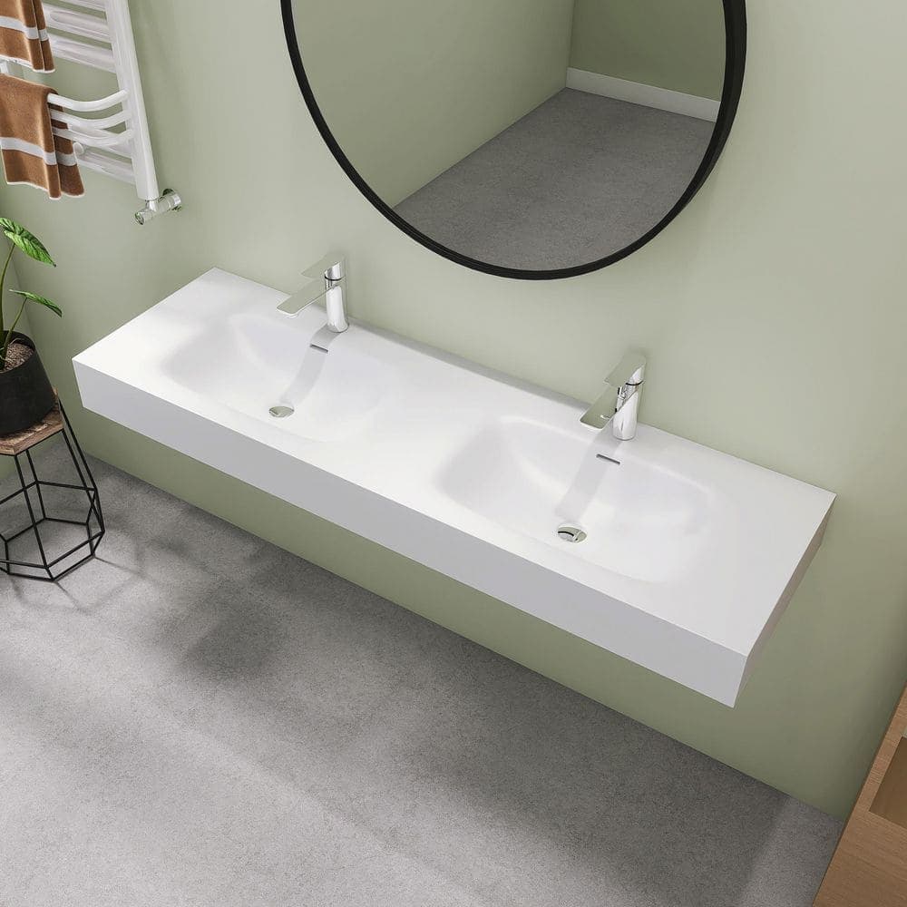 SJ STAR&JANE 59.5 in. Wall Mount Rectangle Vessel Sink, Solid Surface Bathroom Vessel Sink (1)