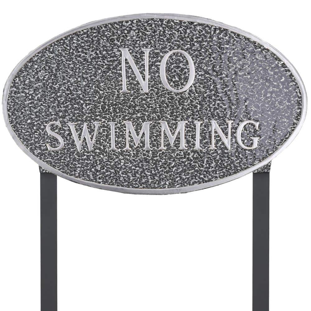 Montague Metal Products 10 in. x 18 in. Large Oval No Swimming Statement Plaque Sign with Lawn Stakes - Swedish Iron