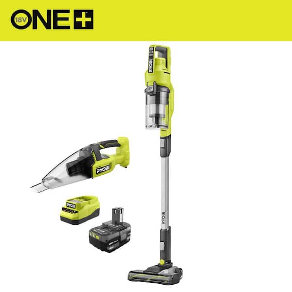 RYOBI ONE+ 18V Lithium-Ion Cordless Stick Vacuum Multi Surface Hand Vacuum Combo Kit with (1) 4 Ah Battery and Charger (2)