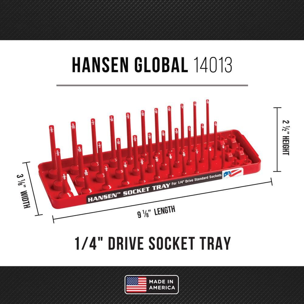 Hansen Standard Regular Semi-Deep Deep Socket Holder in Red 1/4 in. Drive (2)