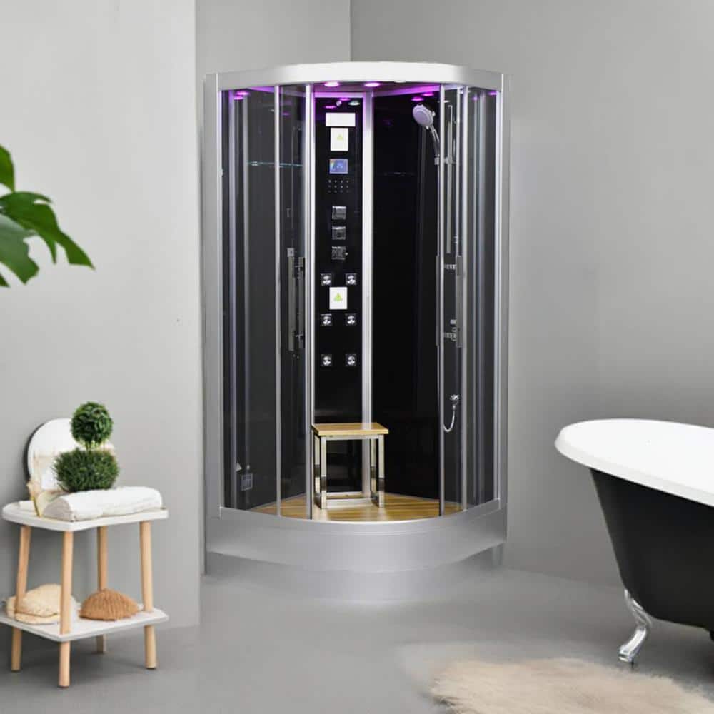 Unbranded Platinum 39 in. x 39 in. x 89 in. Steam Shower Bluetooth, Chroma therapy Lighting Aromatherapy 6kW Steam Generator Black (3)