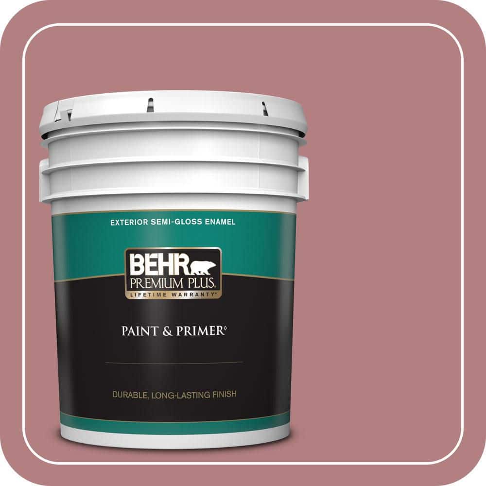 BEHR PREMIUM PLUS 5 gal. #T14-15 Minuet Rose Semi-Gloss Enamel Exterior Paint & Primer