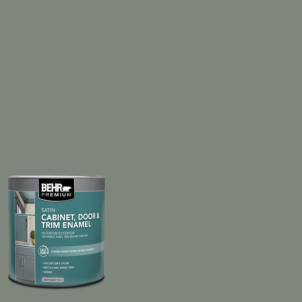 BEHR PREMIUM 1 qt. #N410-5 Village Green Satin Enamel Interior/Exterior Cabinet, Door & Trim Paint (1)