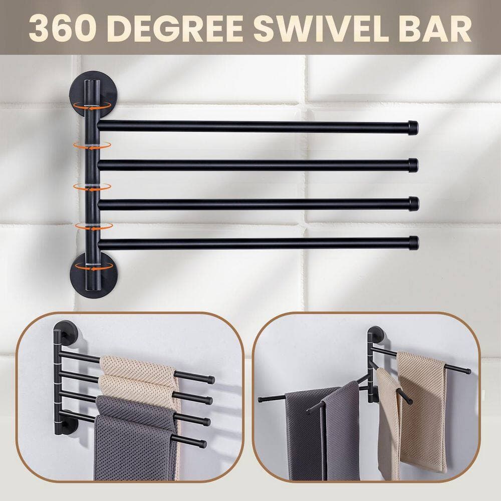 VEVETTA 13 in. Wall Mounted Swivel 4-Arm Towel Bar Bath Hardware Accessory in Matte Black (3)