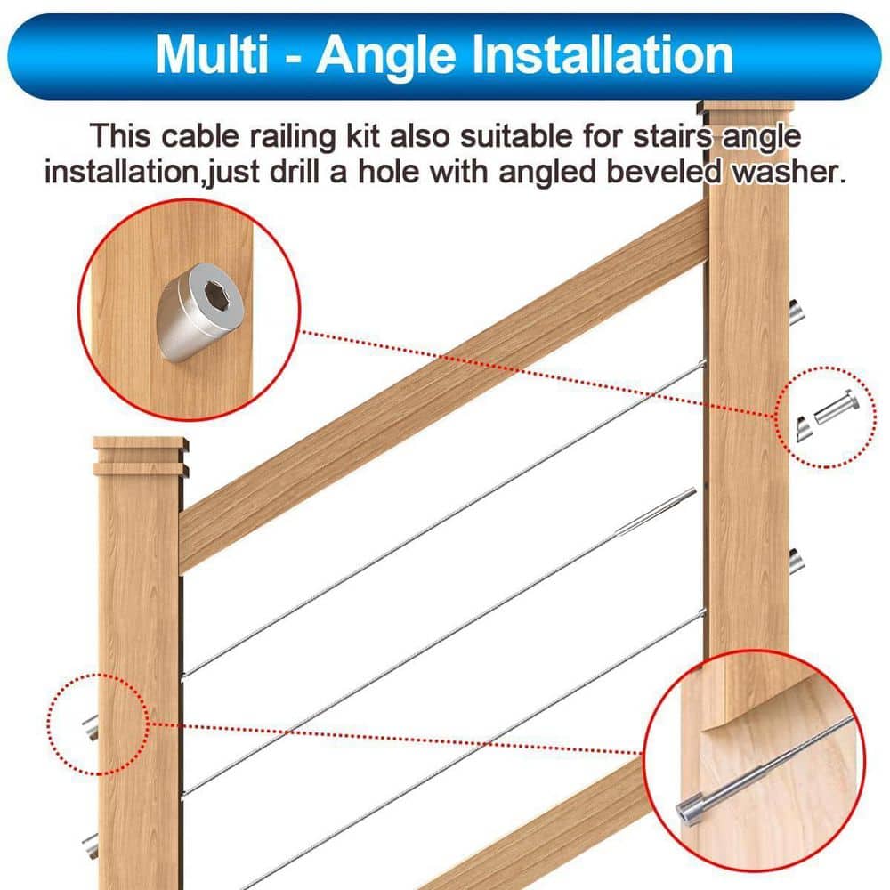 Afoxsos Invisible Cable Railing Kit 2 x 2 T316 Stainless Steel 30-Pack for Wood/Metal Posts Deck Railing Systems 0.15 in. Silver (2)