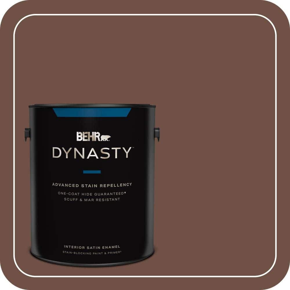 BEHR DYNASTY 1 gal. #PMD-108 Double Chocolate Satin Enamel Interior Stain-Blocking Paint and Primer