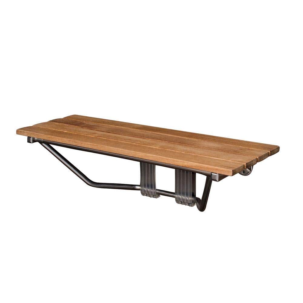 Unbranded 36 in. Teak Wall Mount Slatted Folding Shower Seat with Stainless Steel Trim