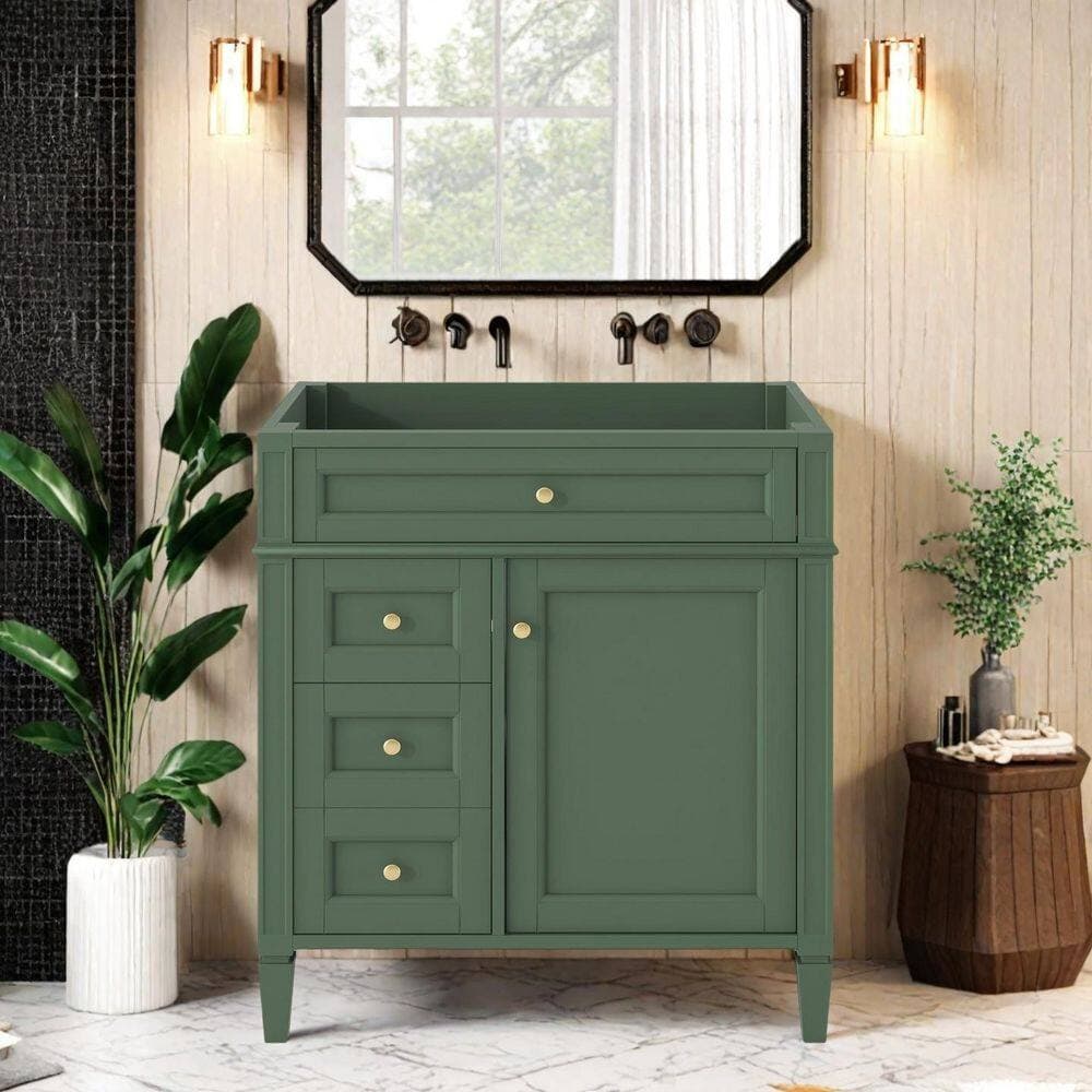LIVACA 30 in. Bath Vanity Cabinet without Top in Green with 3 Storage Drawers and Shelf, Soft Closing Doors (2)