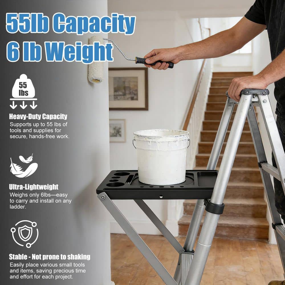 Helhom Ladder Tray, Extension Ladder Accessory Multi-Purpose Project Tray, Ladder Work Platform Paint Tray for Tools (3)