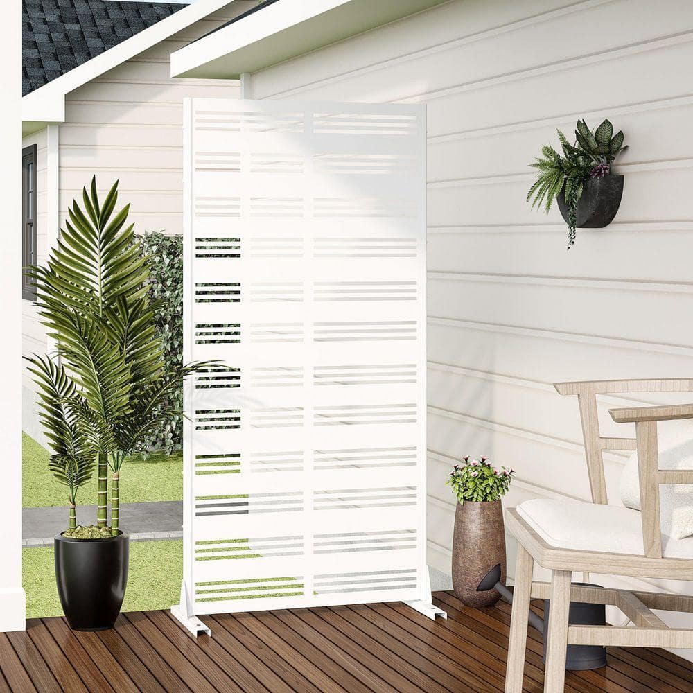Lirago 72 in. x 35 in. Outdoor Metal Privacy Screen Garden Fence in White (1)