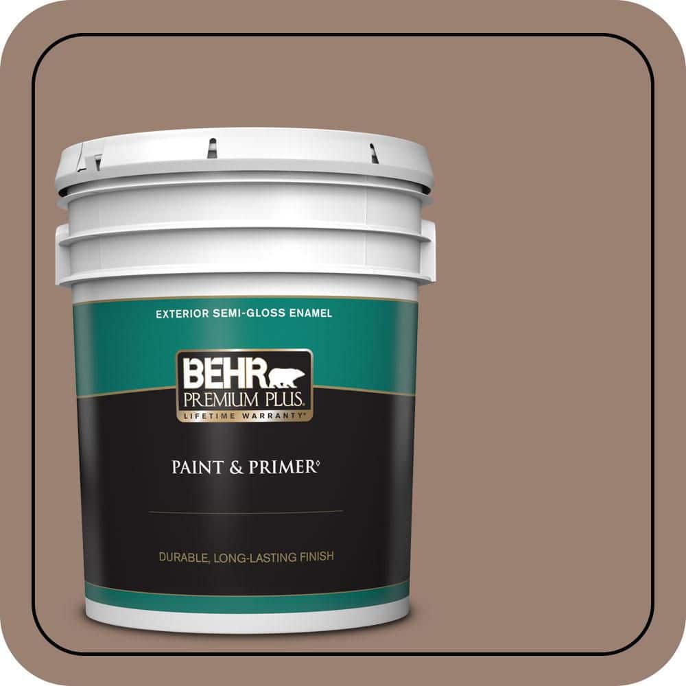 BEHR PREMIUM PLUS 5 gal. #N190-5 Frontier Brown Semi-Gloss Enamel Exterior Paint & Primer