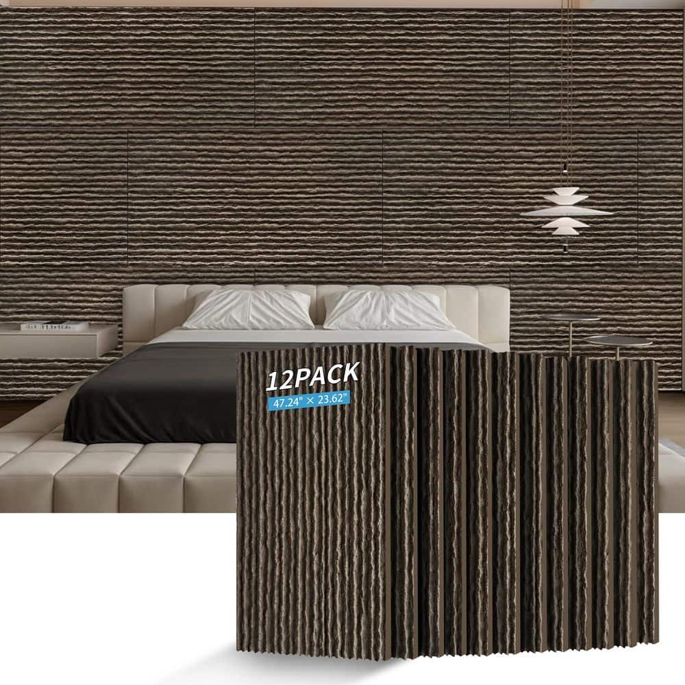 Runesay 8 Pieces 48 in. W x 24 in. L Black PU Decorative Wall Paneling 3D Faux Stone Siding Panel (3)