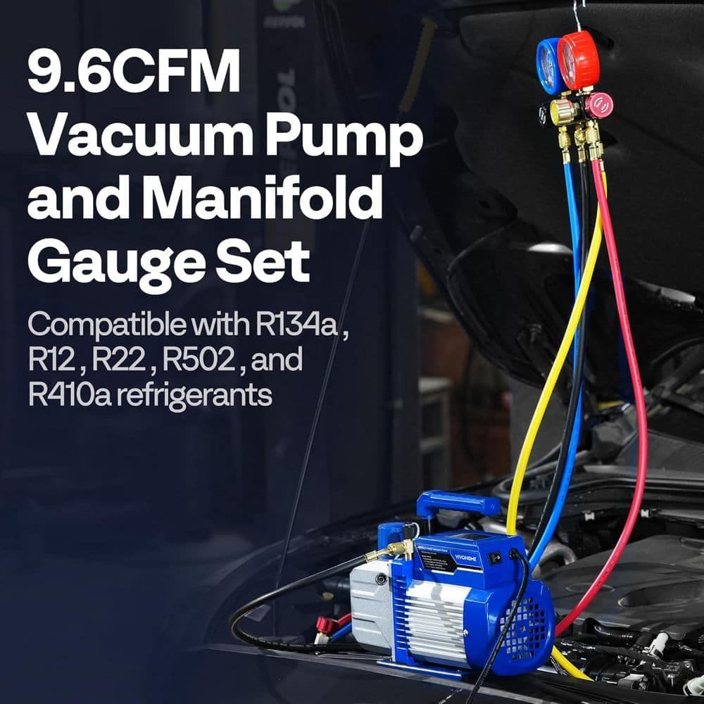 VIVOHOME 110-Volt 1 HP 9.6 CFM Dual Stage HVAC Vacuum Pump and 4-Way AC Manifold Gauge Set Kit with Leak Detector (2)