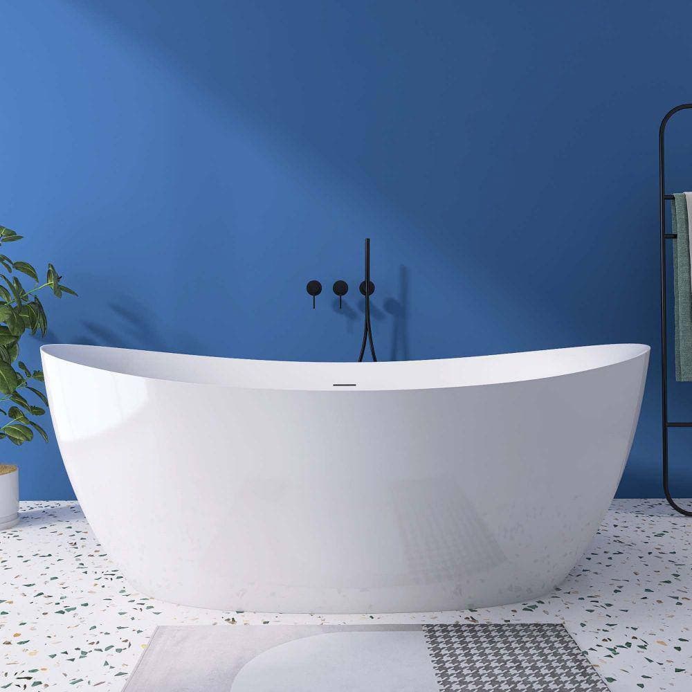 Xspracer Moray 63 in. x 31 in. Acrylic Flatbottom Freestanding Soaking Non-Whirlpool Bathtub with Pop-up Drain in Glossy White