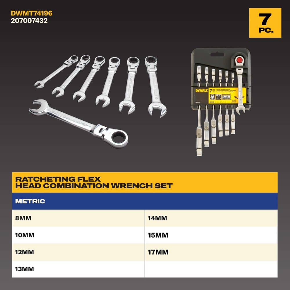 DEWALT Metric Ratcheting Flex Head Combination Wrench Set (7-Piece) (2)