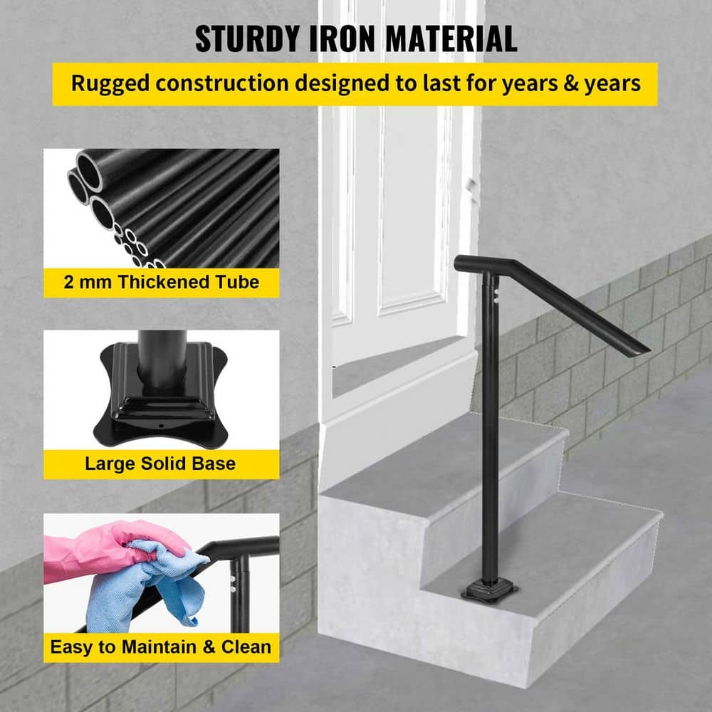 SKYSHALO 3 ft. Stair Handrail Floor Mounted 40 in. H x 28.1 in. W Black Iron Stair Railing Kit Sturdy Arched Handrails (3)