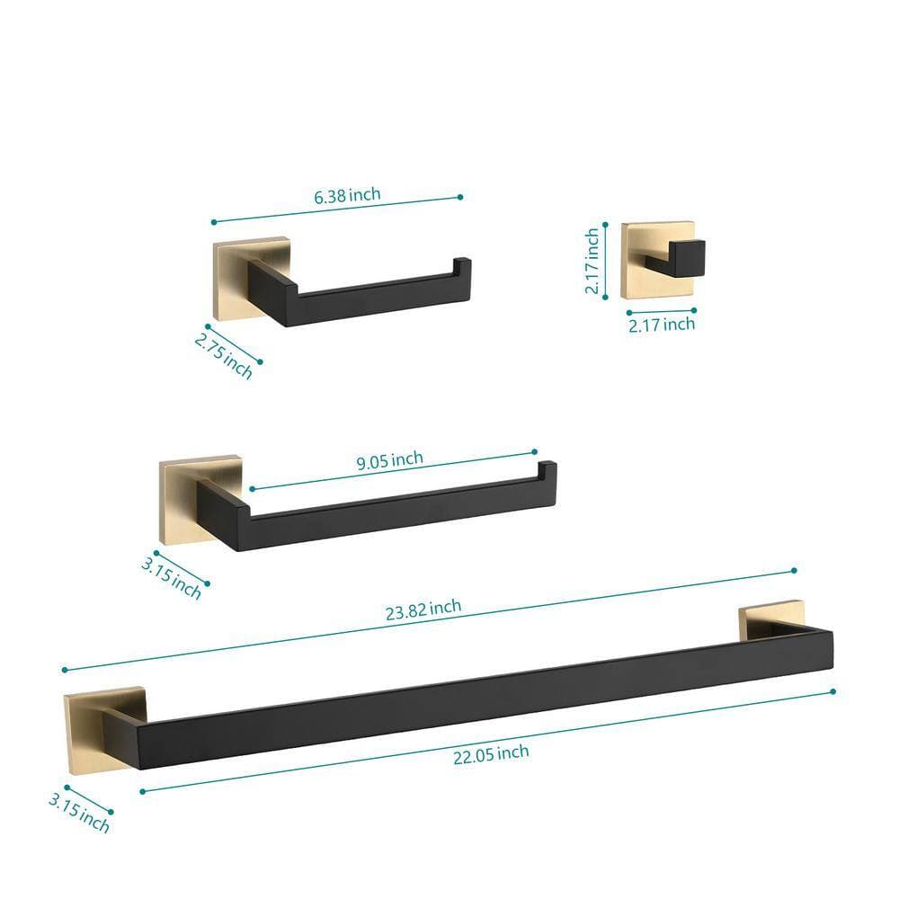 Tenleaf Stainless Steel Bath Hardware Set with Mounting Hardware, Robe Hook, Towel Bar Gold Plus Matte Black (2)