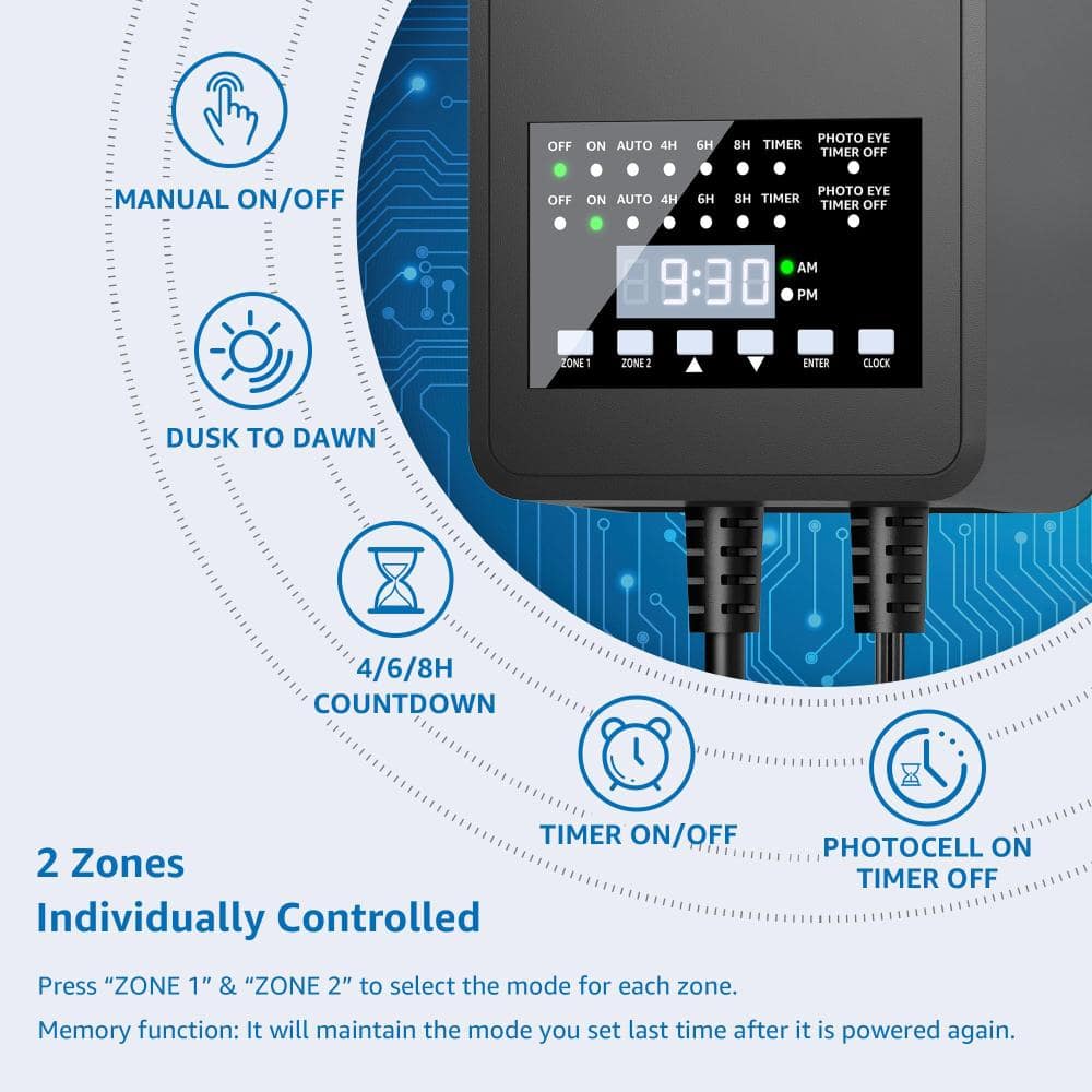 Unbranded 200W Low Voltage Landscape Transformer 2-Zone Timer Photocell 120V to 12V 14V AC Weatherproof 5 Modes (2)