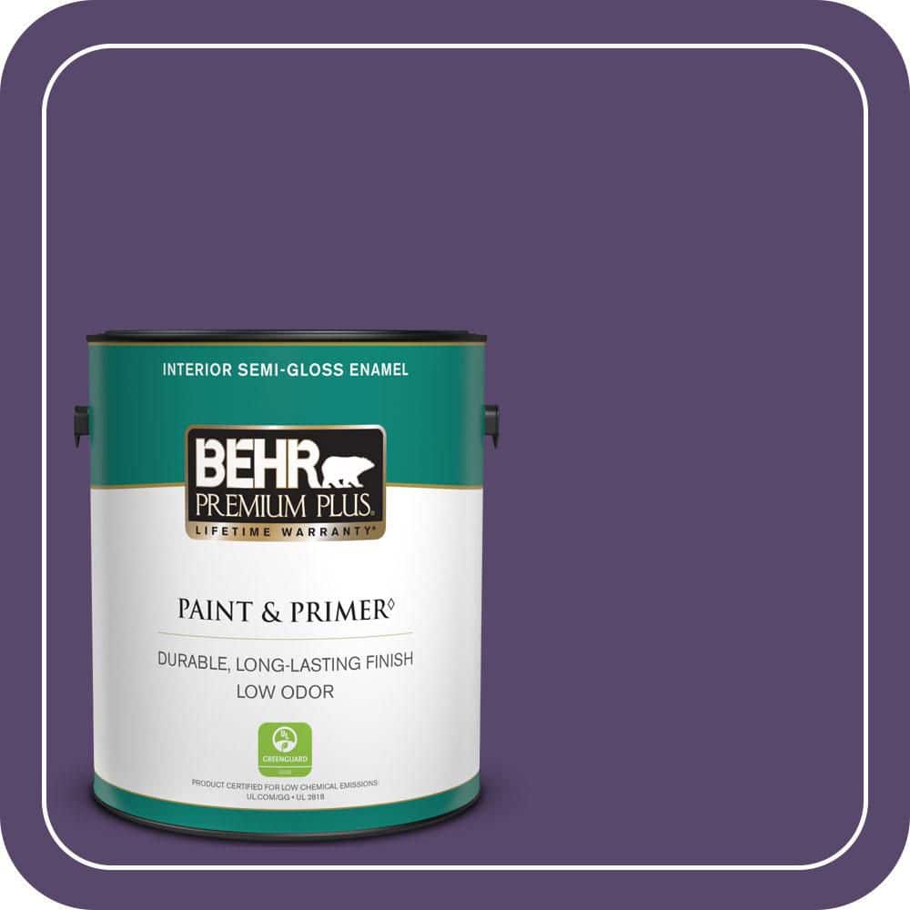 BEHR PREMIUM PLUS 1 gal. #P570-7 Proper Purple Semi-Gloss Enamel Low Odor Interior Paint & Primer