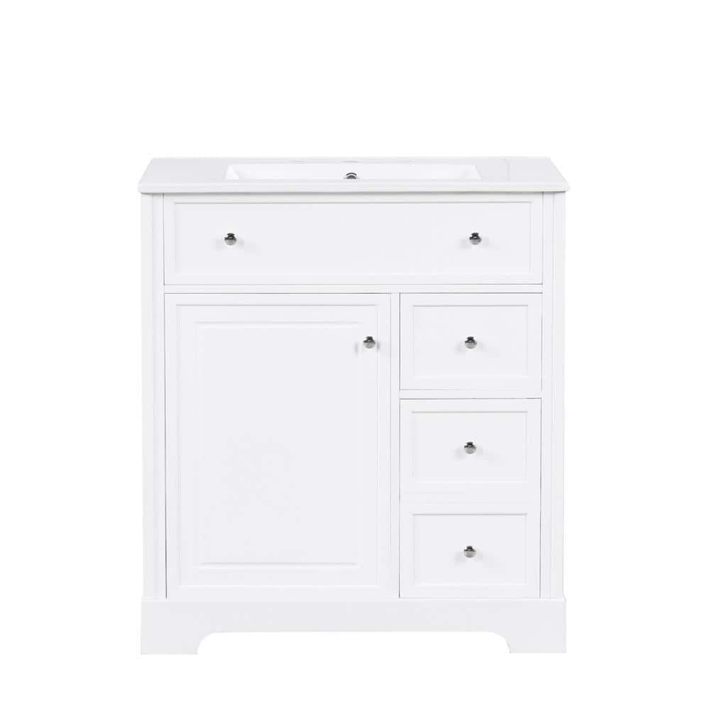 Zeus & Ruta 30 in. Bath Vanity Cabinet without Top in White Assembled with Door and Two Drawers (1)
