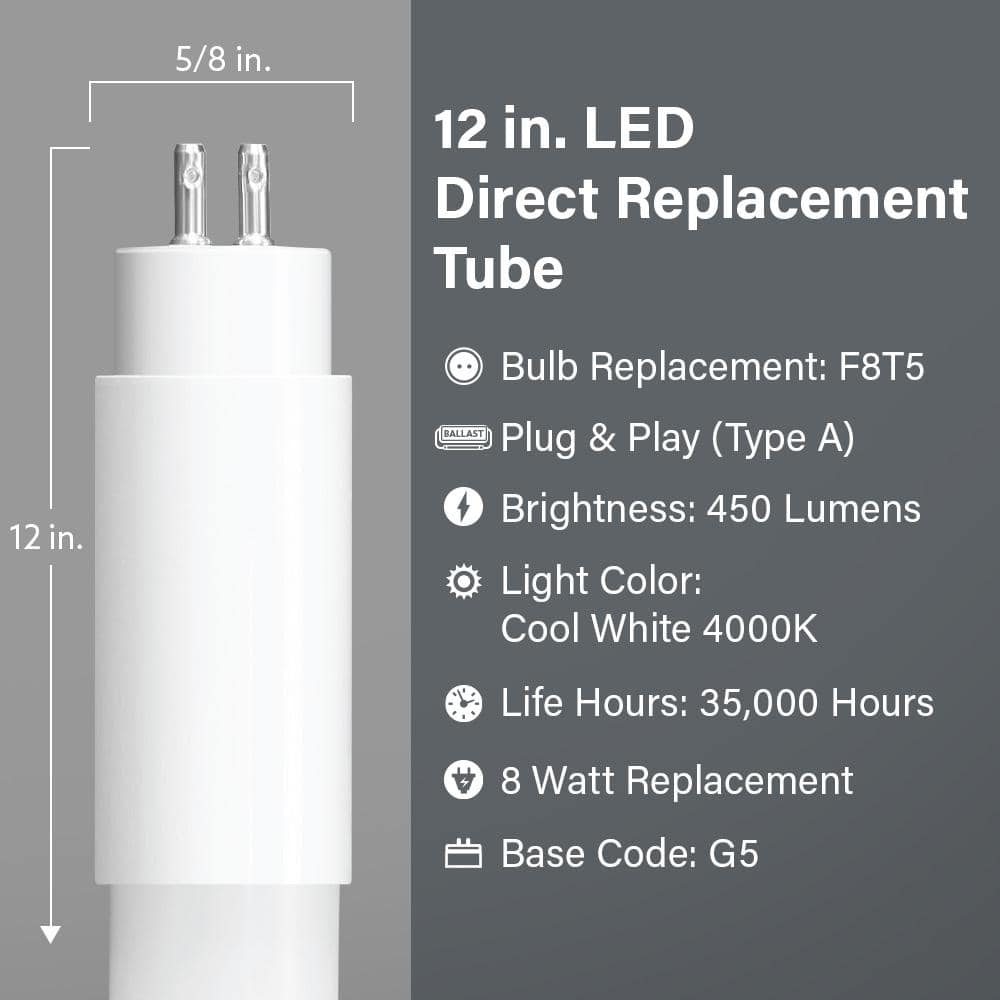 Feit Electric 6-Watt 12 in. T5 G5 Type A Plug and Play Linear LED Tube Light Bulb, Cool White 4000K (3)