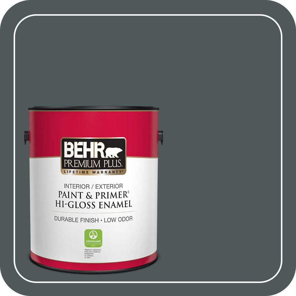 BEHR PREMIUM PLUS 1 gal. #N440-7 Midnight in NY Hi-Gloss Enamel Interior/Exterior Paint & Primer