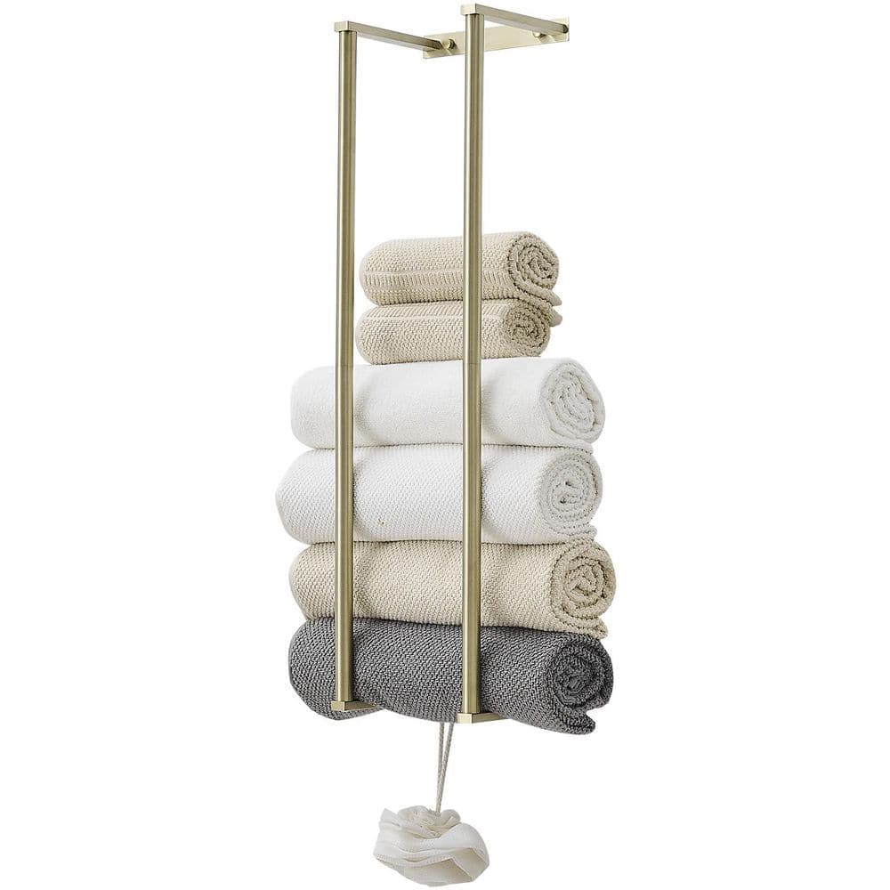 HOMEMYSTIQUE Single Stainless Steel Wall Mounted Towel Rack in Brushed Gold (1)