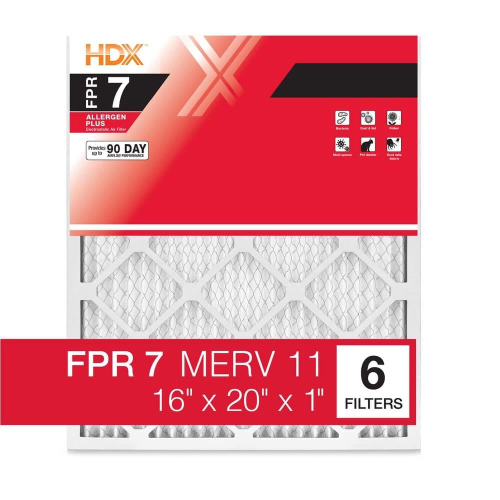 HDX 16 in. x 20 in. x 1 in. Allergen Plus Pleated Air Filter FPR 7, MERV 11 (6-Pack)