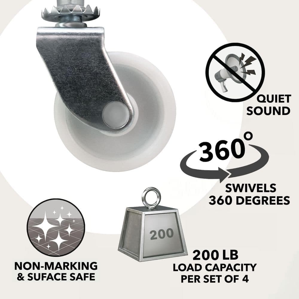 Everbilt 1 5/8 in. White Plastic and Steel Swivel Stem Casters with 50 lb. Load Rating 4 Pack (2)
