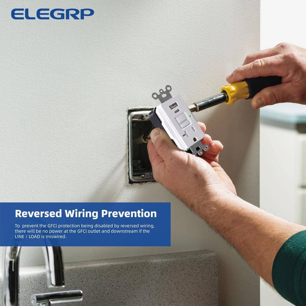ELEGRP Tamper Resistant Self-Test GFCI Outlet Receptacle and 24-W In-Wall USB Charger combo, Type A and Type C (2)