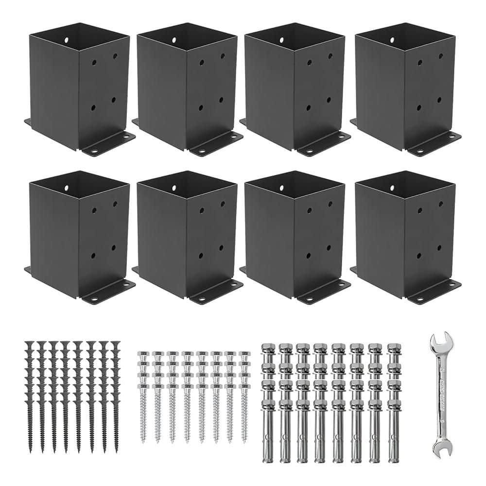 Afoxsos Steel Black Heavy Duty 4 x 4 Post Base Brackets with Powder Coating and Partition Design (8-Pack) (1)