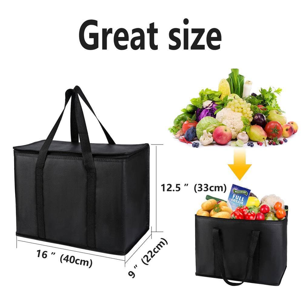 Angel Sar 2-Pack 16" x 12.5" x 9" Black XL-Large Insulated Grocery Shopping Bags, Cooler Insulated Bag for Fruits Vegetables (3)