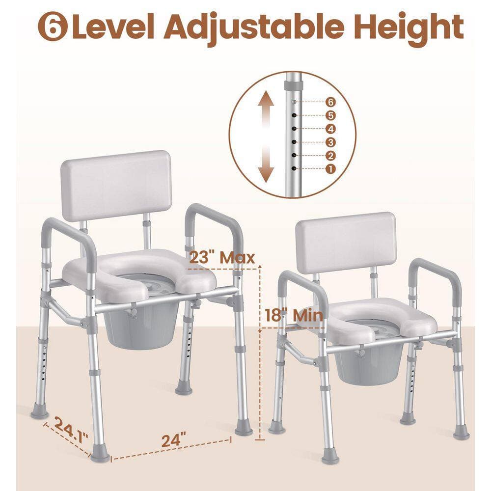 Numhew Bedside Commode Chair with Padded Seat Backrest, Aluminum Dual-Crossbar, Height Adjustable, 350 lb. Capacity Toilet Seat (2)