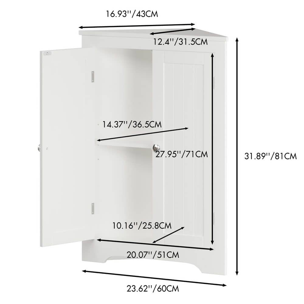 Tahanbath 12.40 in. W x 23.62 in. D x 31.89 in. H MDF Freestanding Linen Cabinet with 2-Doors and Adjustable Shelve in White (3)