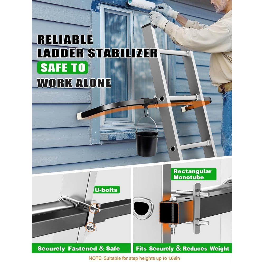 Helhom Adjustable Ladder Standoff Ladder Stabilizer, Ladder Gutter Guard Accessories with White Anti-Slip Silicone Pad (2)
