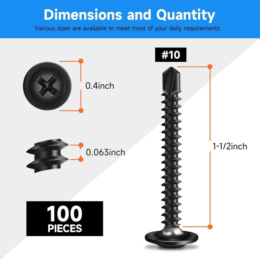 MarySino #10 x 1-1/2 in. 410-Stainless Steel Phillips Truss Head Self Drilling Sheet Metal Screw (100-Pack) (2)