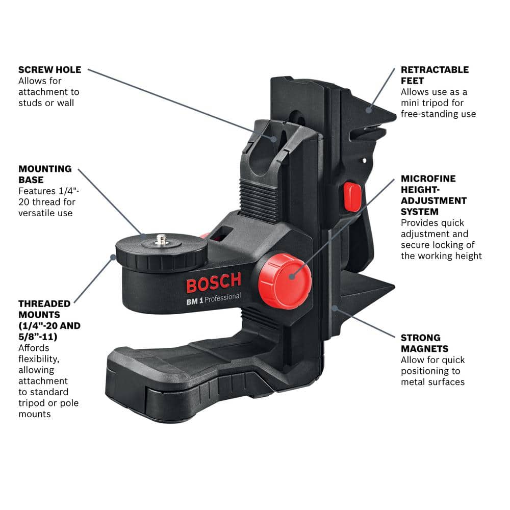 Bosch Laser Level Positioning Device with Microfine Height Adjustment and Strong Magnets includes Ceiling Clip (2)