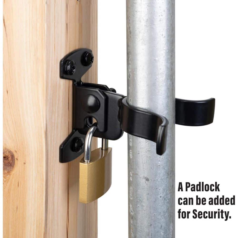 Unbranded Flat Back Wall Mount Chain Link Fork Latch with Padlock Hole Black Steel Gate Hardware with Screws for Outdoor Gates (3)