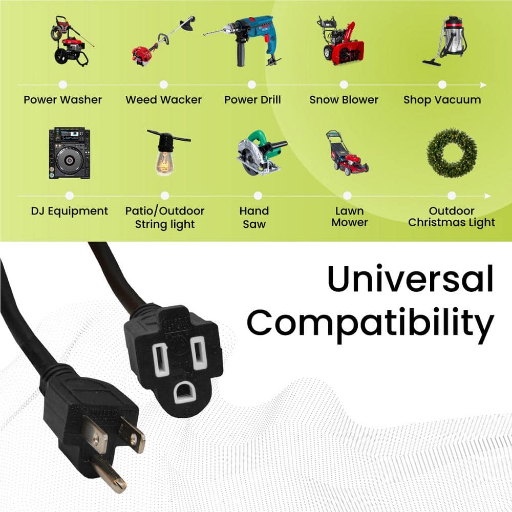GoGreen Power 25 ft. 16/3 Heavy Duty Extension Cord - Black (3)