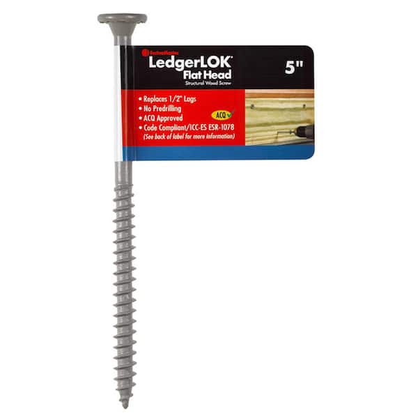 FastenMaster LedgerLOK Flat Head Structural Ledger Board Screws - 5 inch flat head wood screws - Gray (Single Fastener) (2)