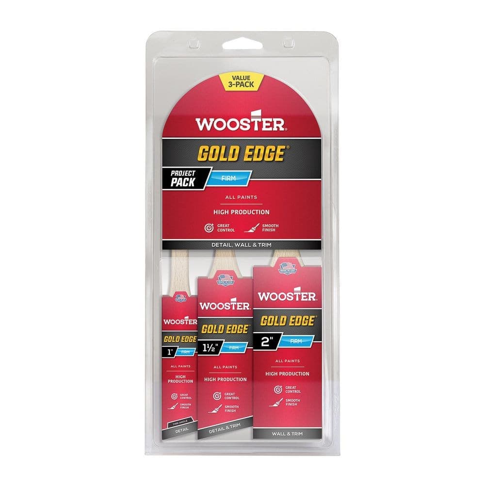 Wooster 1 in. Thin Angle, 1-1/2 in. Angle, 2 in. Flat Polyester Brush Set (1)