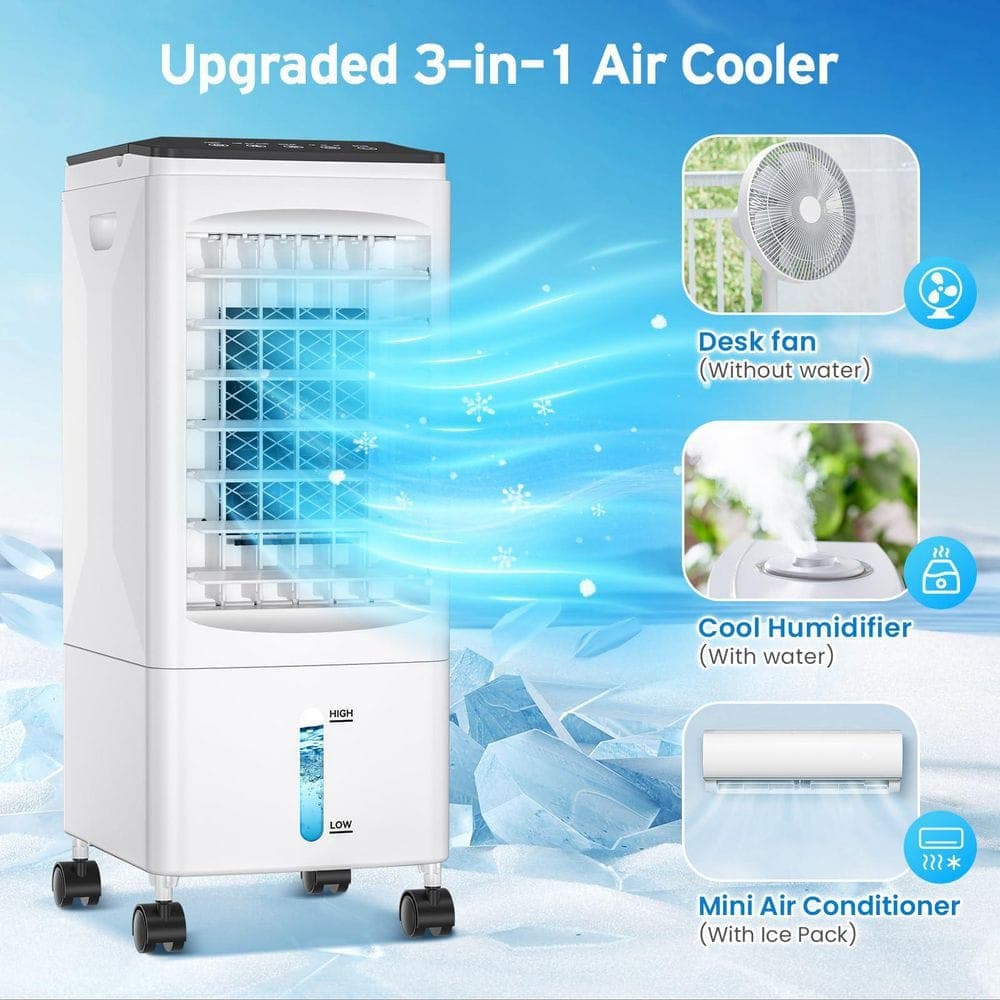 Adrinfly Portable Air Conditioner Cools 1.6 Gal Water Tank 3 Speeds 60° Oscillation 7.5H Timer Cooler w/ Heater & Dehumidifier (2)