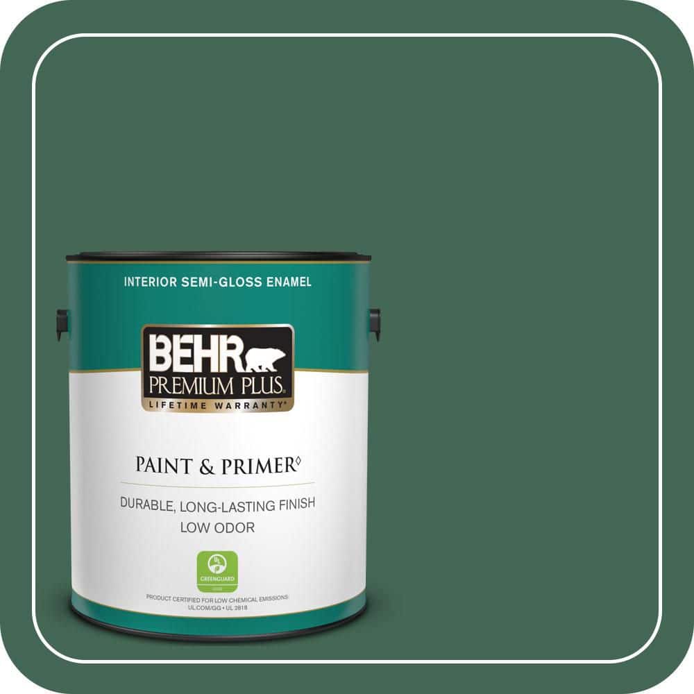 BEHR PREMIUM PLUS 1 gal. #M420-7 Billiard Green Semi-Gloss Enamel Low Odor Interior Paint & Primer