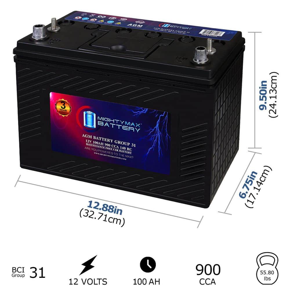 MIGHTY MAX BATTERY 12V, 100Ah, 140RC, 900 CCA, Replacement Battery Compatible with Chevrolet LCF 3500 17 (3)