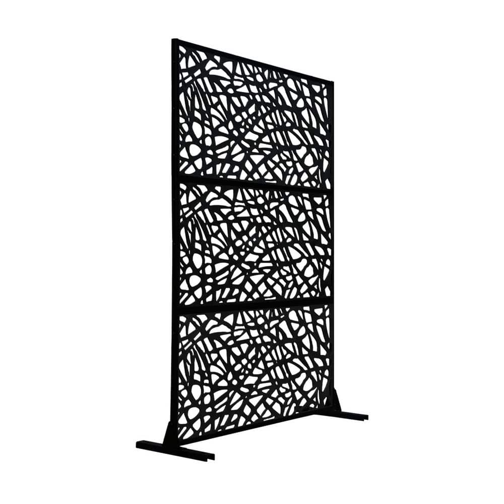 domi outdoor living 48 in. W x 71 in. H 3-Panel Galvanized Steel Plastic Outdoor Privacy Screen Black (1)
