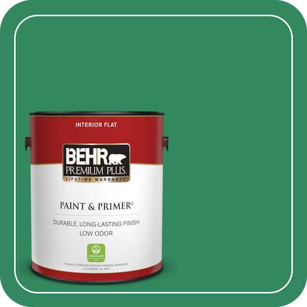 BEHR PREMIUM PLUS 1 gal. #P420-6 Exquisite Emerald Flat Low Odor Interior Paint & Primer (2)