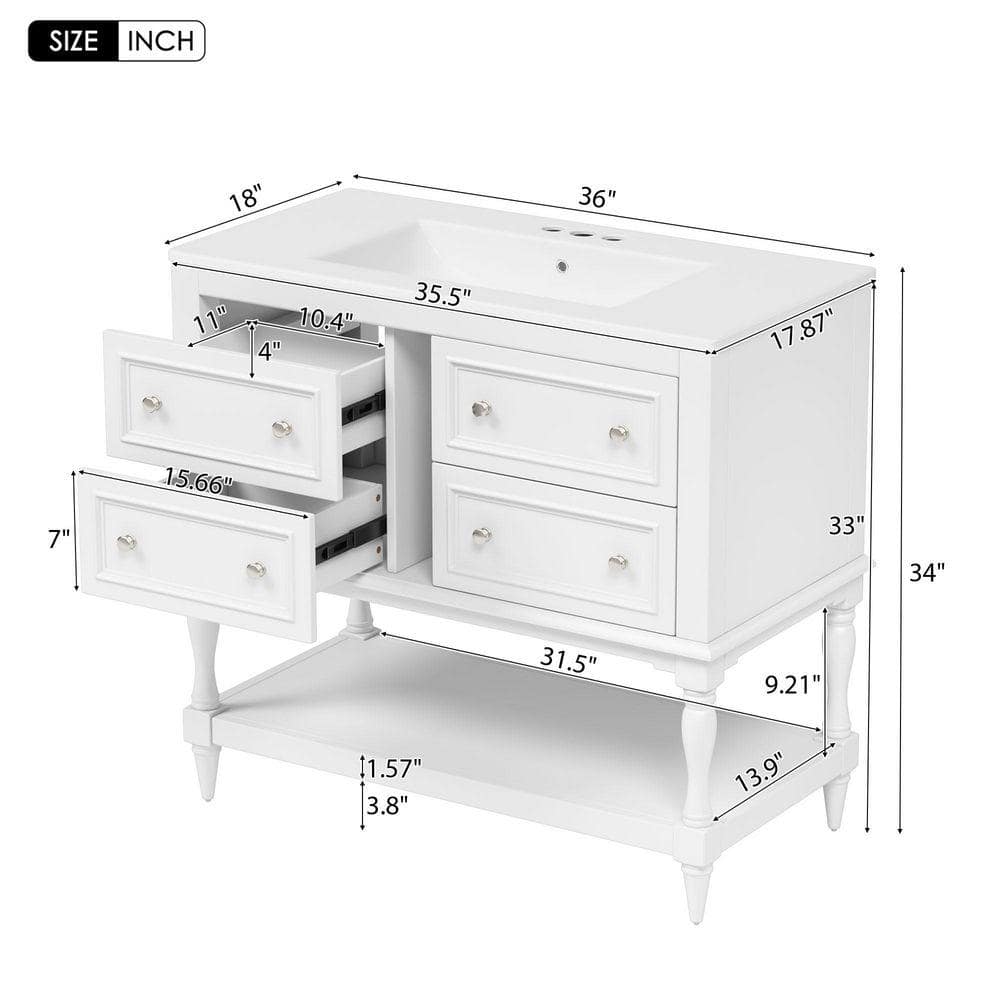 COWLOWN 36 in. W x 18 in. D x 34 in. H Bathroom White Linen Cabinet (2)
